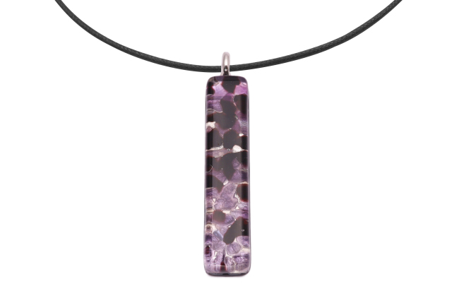 ムラーノグラスペンダント　スクエア型ペンダントトップ50mm×10mm　バイオレット＆シルバー ネックレス付き