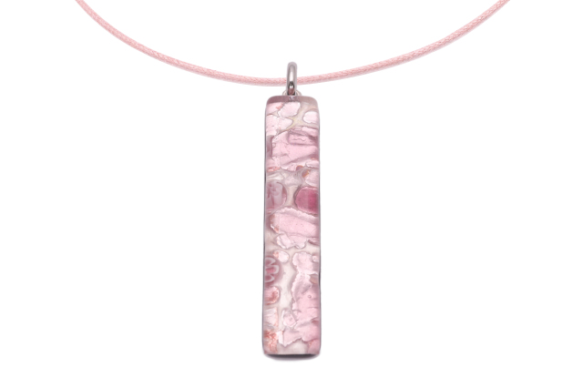 ムラーノグラスペンダント　スクエア型ペンダントトップ50mm×10mm　ピンク＆シルバー ネックレス付き