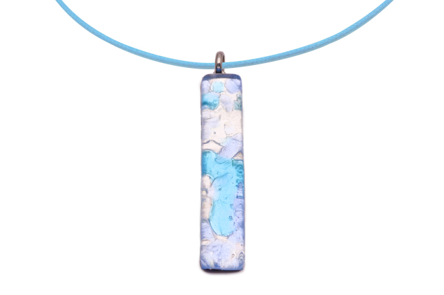 ムラーノグラスペンダント　スクエア型ペンダントトップ50mm×10mm　ブルーモザイク＆シルバー ネックレス付き