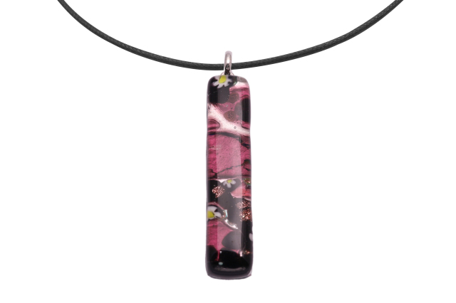 ムラーノグラスペンダント　スクエア型ペンダントトップ50mm×10mm　ワイン＆シルバー ネックレス付き