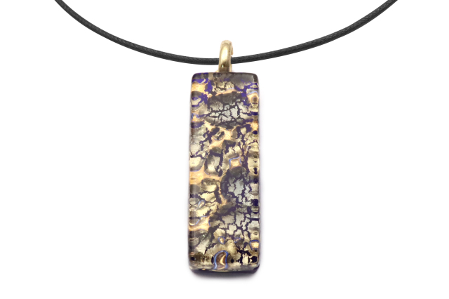 ムラーノグラスペンダント　スクエア型ペンダントトップ30mm×10mm　ネイビー＆ゴールド ネックレス付き