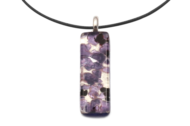 ムラーノグラスペンダント　スクエア型ペンダントトップ30mm×10mm　バイオレット＆シルバー ネックレス付き