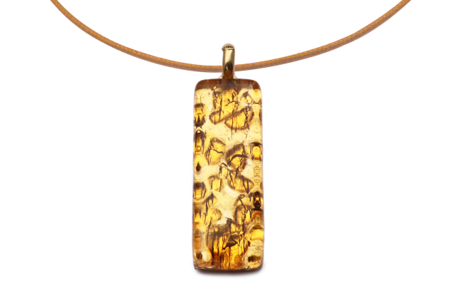 ムラーノグラスペンダント　スクエア型ペンダントトップ30mm×10mm　ゴールドカラー＆ゴールド ネックレス付き