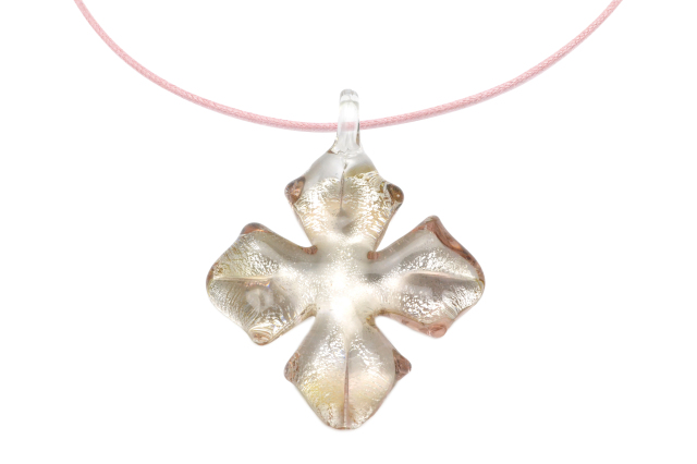 ムラーノグラス クロスペンダント　ライトピンク＆シルバー　ネックレス付き