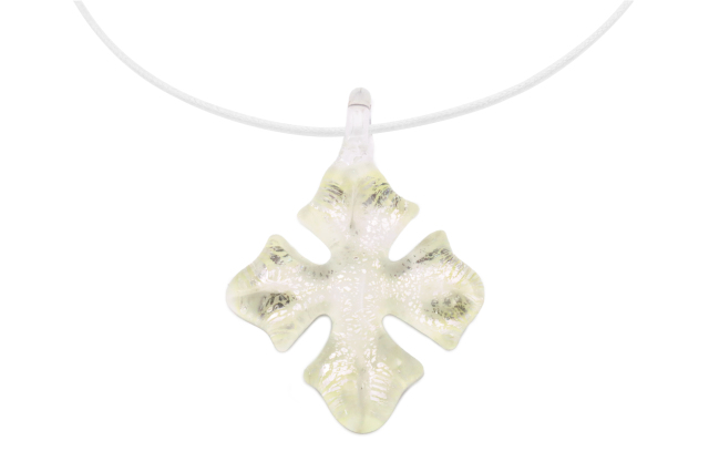ムラーノグラス クロスペンダント　アイボリー＆シルバー　ネックレス付き
