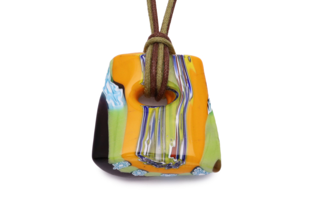 ムラーノグラスペンダント　トロンケッティ　 マルチカラーストライプ　フリーサイズネックレス付き