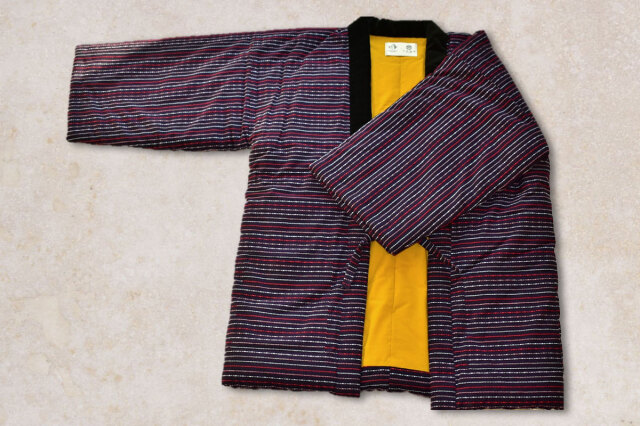 冬芽はんてん(スリム仕様) 久留米織紫横縞