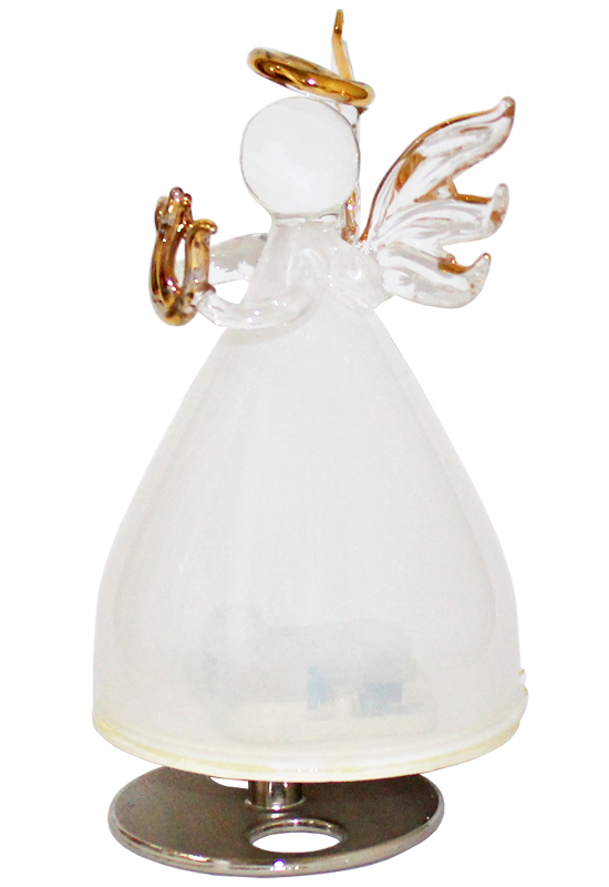 ガラスの天使オルゴール 楽器持ち【ホワイト】