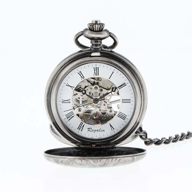 Regalia 手巻き懐中時計 蓋つき/ガンメタカラー 