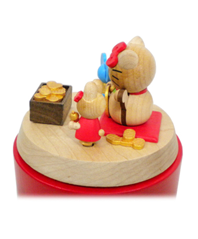 H9293 木製オルゴール【キティ 縁起物】