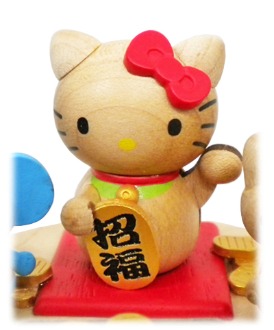 H9293 木製オルゴール【キティ 縁起物】