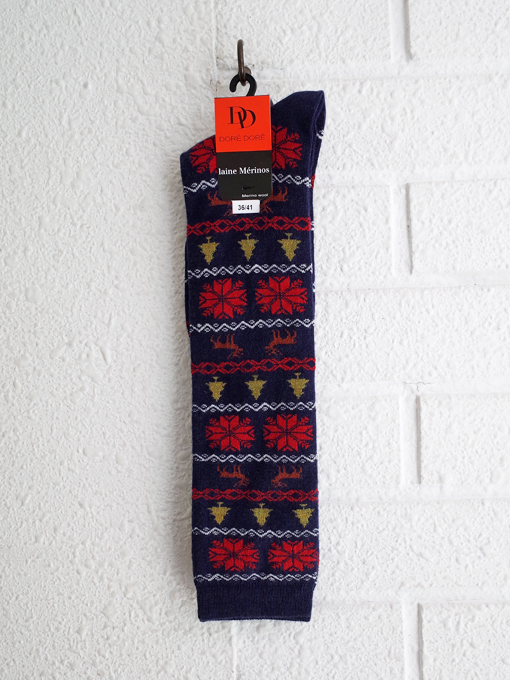 DORE DORE　クリスマスギリシャ柄ハイソックス　Long women's socks in Christmas Greek patterned wool 