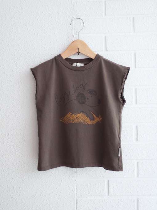 weekend house kids.　Lazy dog t-shirt no sleeve　プリントノースリーブＴシャツ