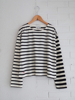 フランスブランド　emile et ida woman 　エミールエイダ　CYBELE　Ecru and black organic cotton sailor t-shirt　ボーダー長袖Tシャツ