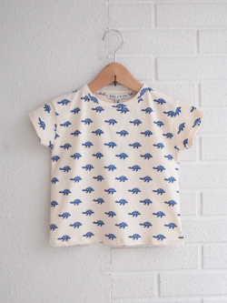 emile et ida　Ecru organic cotton turtles T-shirt　ボーイズ　カメプリントTシャツ