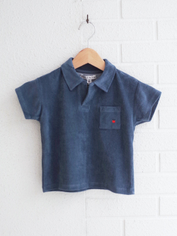 emile et ida kids　エミルーエイダ　Dark blue plain terry polo shirt　パイルポロシャツ