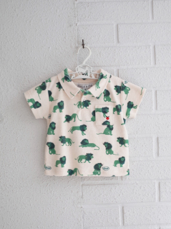 emile et ida　Ecru lions terry polo shirt　ボーイズ　ライオン柄パイルポロシャツ