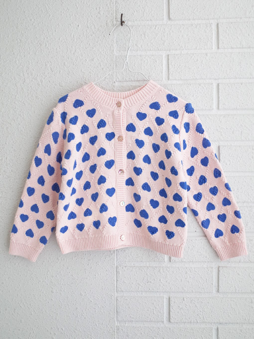 BONTON ハートプリントコットンカーディガン・オーガニックコットン  