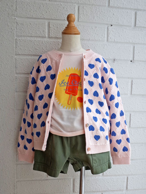 BONTON ハートプリントコットンカーディガン・オーガニックコットン  