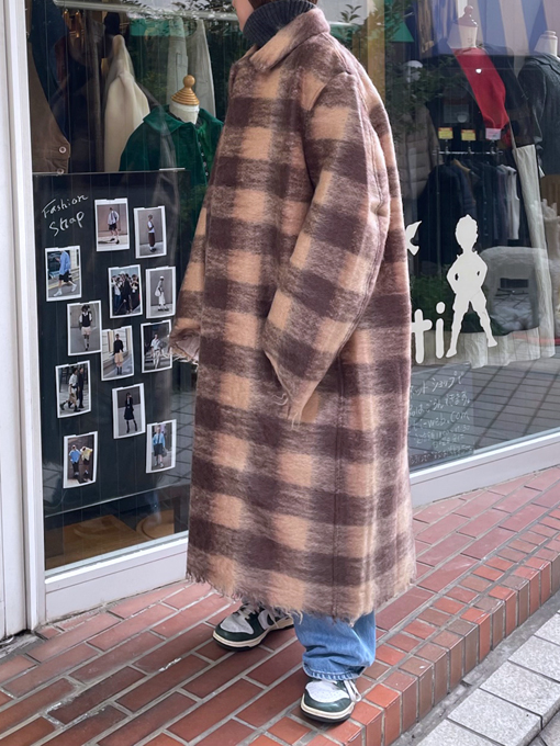 モヘアチェックポンチョコート （LELLE/レレ】チェックモヘアストール  