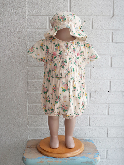 emile et ida Spring pink smocked romper 襟付きスモッキング刺繍 