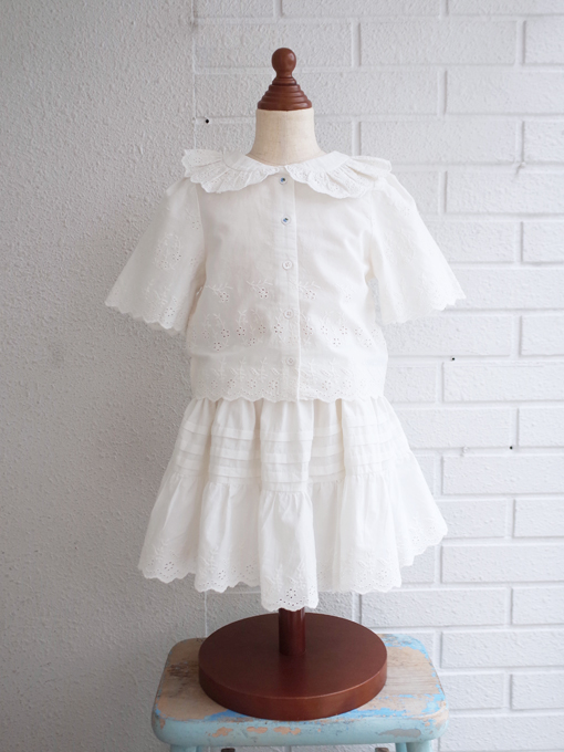 emile et ida White English embroidery blouse ガールズ 刺繍ブラウス