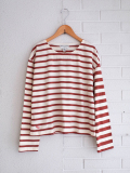 フランスブランド　emile et ida woman 　エミールエイダ　CYBELE　Ecru and brick organic cotton sailor t-shirt　ボーダー長袖Tシャツ