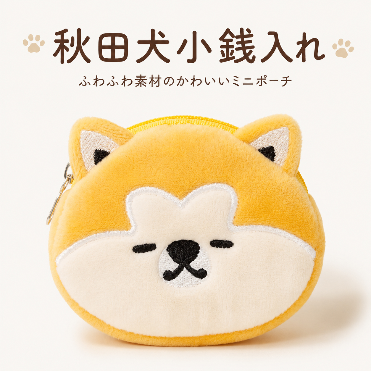 秋田犬 小銭入れ ふわふわ コインケース ミニポーチ ファスナー式 かわいい あきたいぬ刺繍 秋田土産 犬グッズ