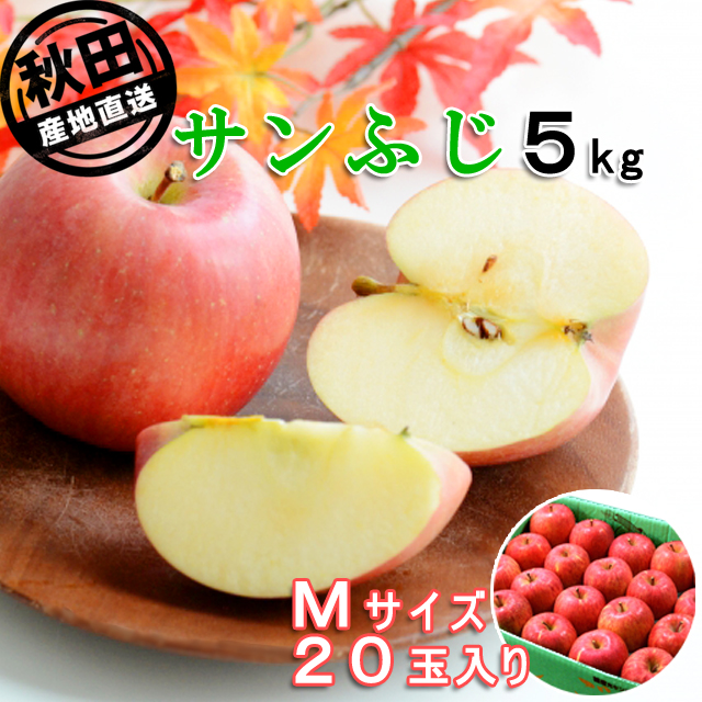 秋田産りんご サンふじ 5kg Mサイズ 20玉 出荷期間:11月下旬～12月中旬