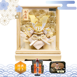 五月人形 雅秀作 「白金白印伝牡丹　特選御兜」 ガラスケース飾り(50533)