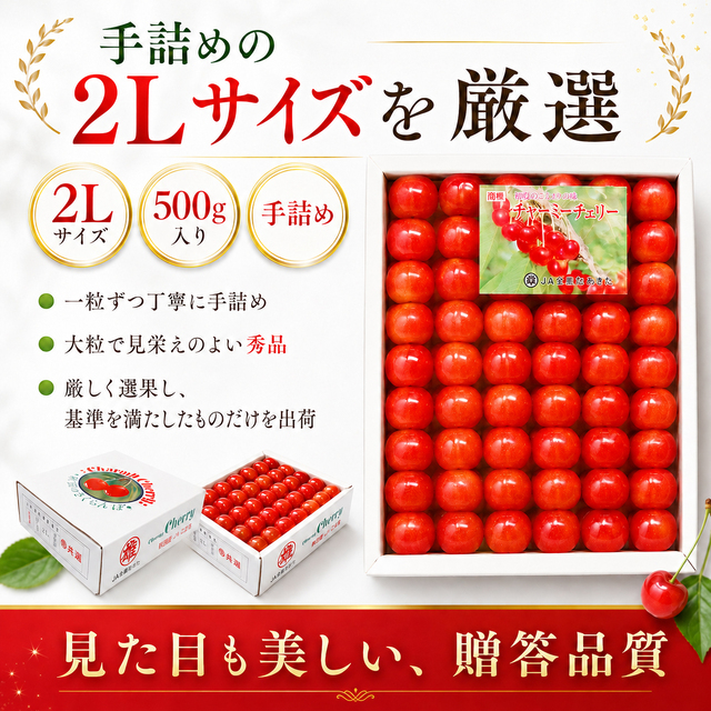 秋田県三関産さくらんぼ 佐藤錦 500g 大粒2Lサイズ 手詰め｜JAこまち