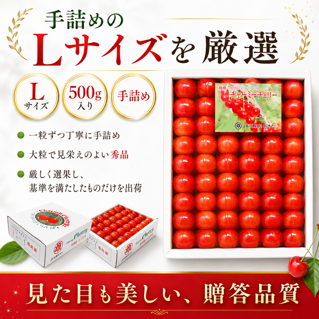 秋田県三関産さくらんぼ 佐藤錦 500g 大粒Lサイズ 手詰め｜JAこまち