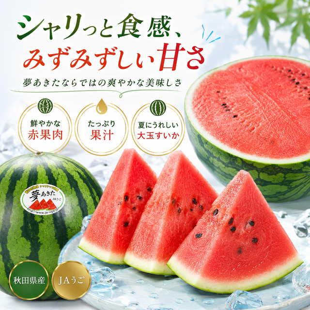 秋田産すいか「夢あきた」超大玉5Lサイズ 1玉10～12kg｜JAうご 光