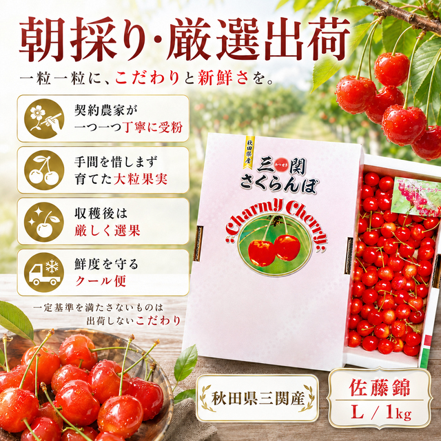 秋田県三関産さくらんぼ 佐藤錦 1kg Lサイズ バラ詰め｜JAこまち