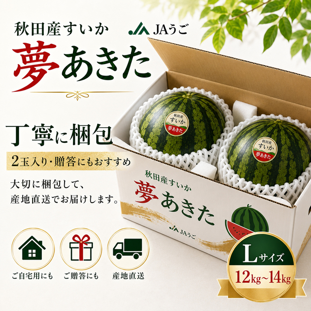 秋田県羽後町産 光センサー夢あきたすいか Lサイズ 2玉入り 12kg&