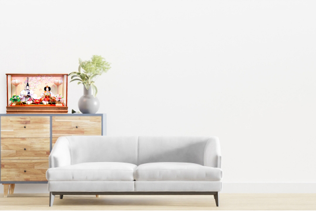 東京久月 雛人形 立親王ガラスケース飾り・間口約48×奥行約33