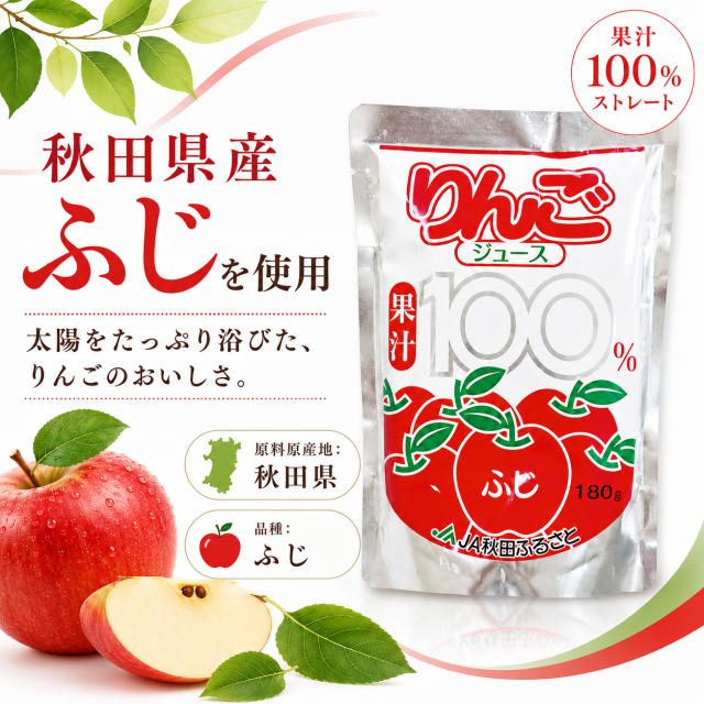 秋田県産りんごジュース ふじ 果汁100％ストレート 180g×10個入り｜JA