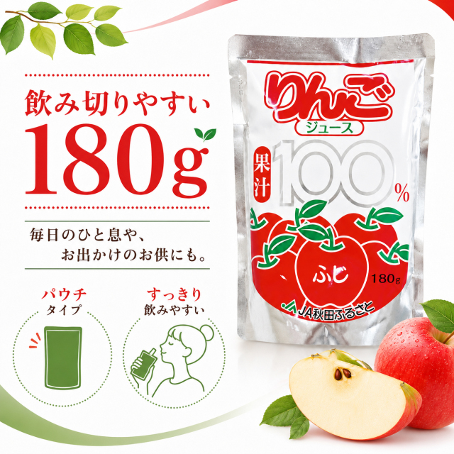 秋田県産りんごジュース ふじ 果汁100％ストレート 180g×10個入り｜JA