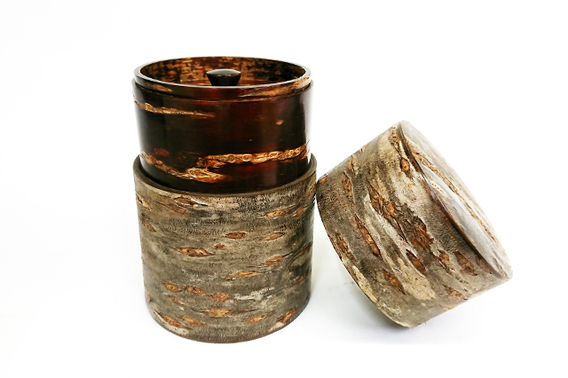 秋田の伝統工芸品,樺細工,キャニスター,茶筒,コーヒー入れ。ちらし皮 