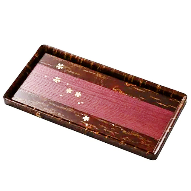 秋田の伝統工芸品「樺細工」製,ロマン,トレイ,Patch Tray,お盆。桜皮 