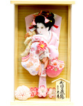 【羽子板】久月作　金彩桜　桃白　檜アクリルケース飾り　(40327-1)