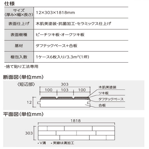 床暖房用フロア材　スキスムSフロア（ツキ板・3Pタイプ）　SA3-※