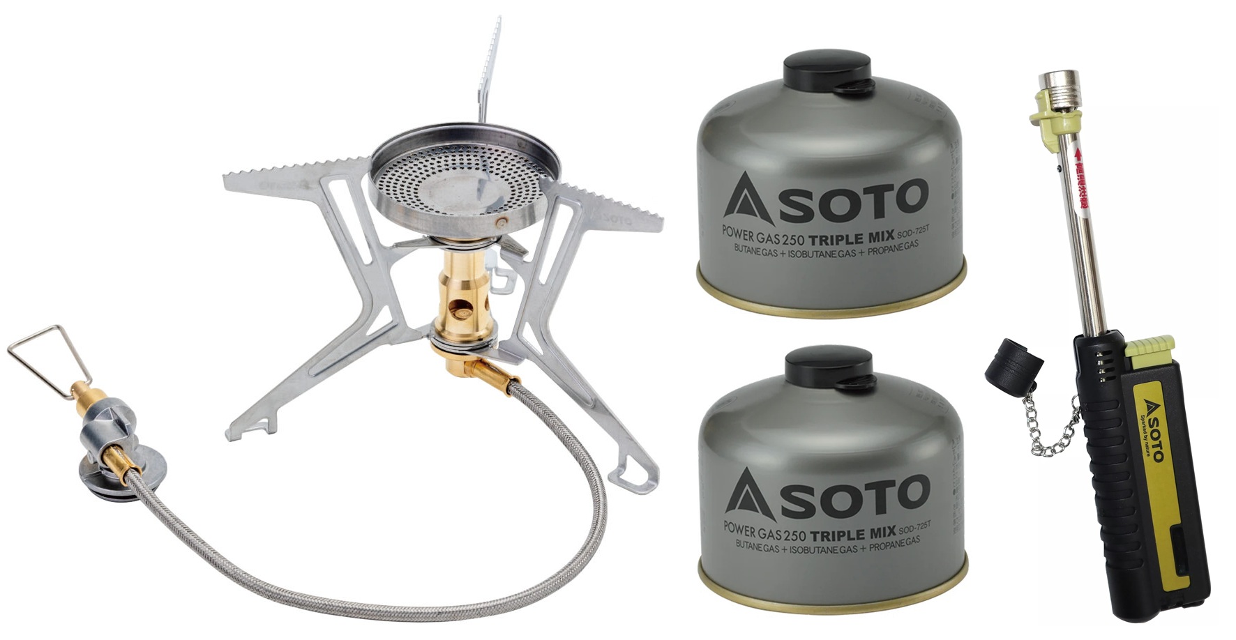 ソト SOTO マイクロレギュレーターストーブ FUSION Trek SOD-331+パワーガス250TM SOD-725T 2本＋スライドガストーチ ST-480C