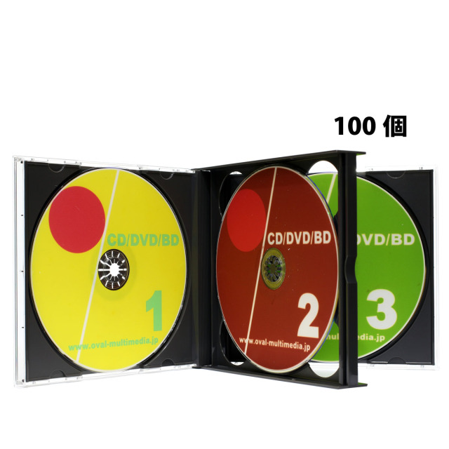 予約販売 日本製 PS24mm厚ジュエルケース 3枚収納マルチメディアケース ブラック100個 約4営業日で出荷予定 オーバルマルチメディア