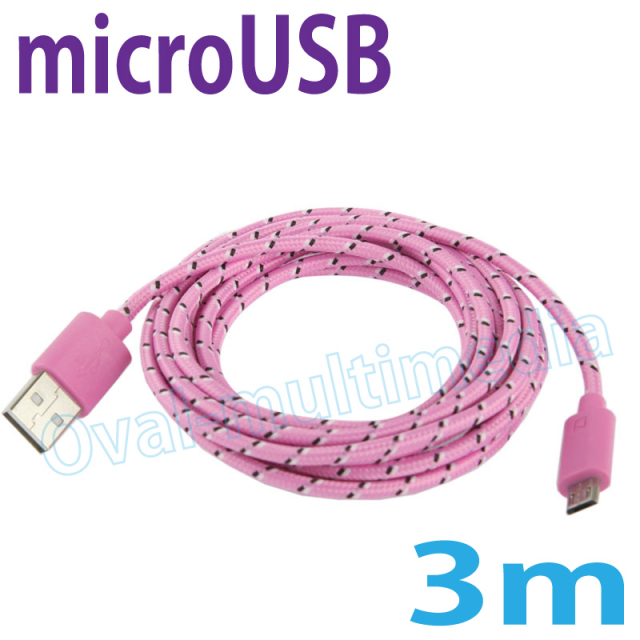 microUSBケーブル3mピンク