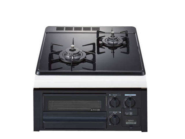 【当店の工事利用者限定】 N2G24KSPS ノーリツ ビルトインコンロ コンパクトタイプ 2口バーナー トップ幅45cmタイプ ブラックガラストップ ブラック前面パネル ホーローごとく 無水片面焼グリル