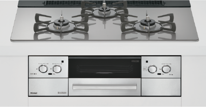 【取付工事対応】RHS71W33L25RSTW リンナイ ベイズ　トップ幅75cmタイプ カームシルバーーガラストップ レンジフード連動