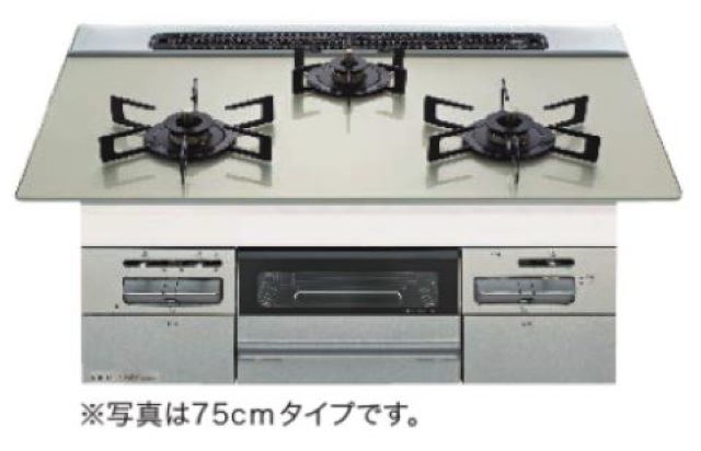 【当店の工事利用者限定】 N3WV7RWAP2SIEC　レンジフード連動 ノーリツ ビルトインコンロ ミッケ ムーンシルバーガラストップ 75センチ