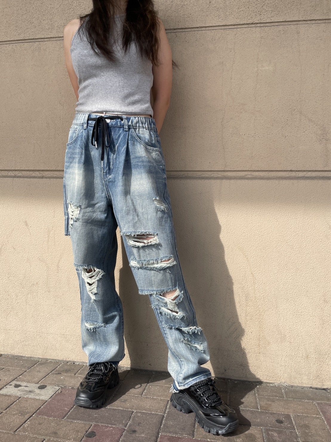 COOKJEANS クックジーンズ クラッシュ デニム ワイド パンツ (Unisex/ユニセックス)