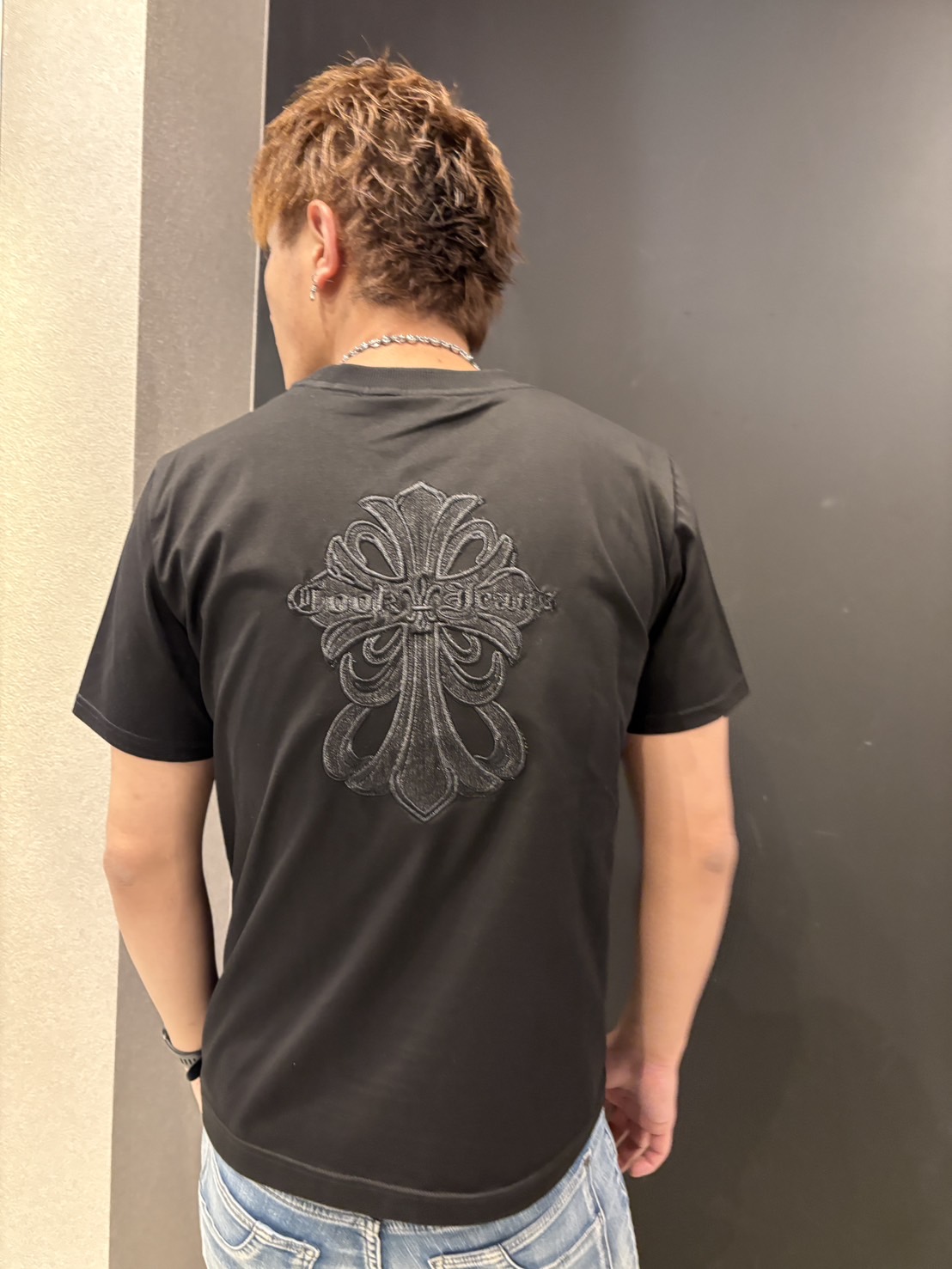COOKJEANS クックジーンズ デニムクロス刺繍  クルー Tシャツ(Unisex/ユニセックス)